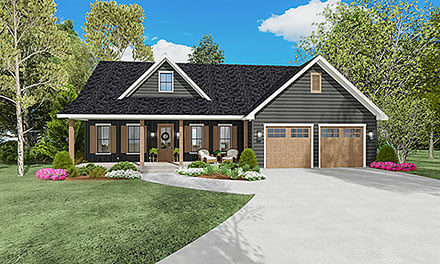 Cottage Country Farmhouse Ranch Southern Traditional Elevation of Plan 40055