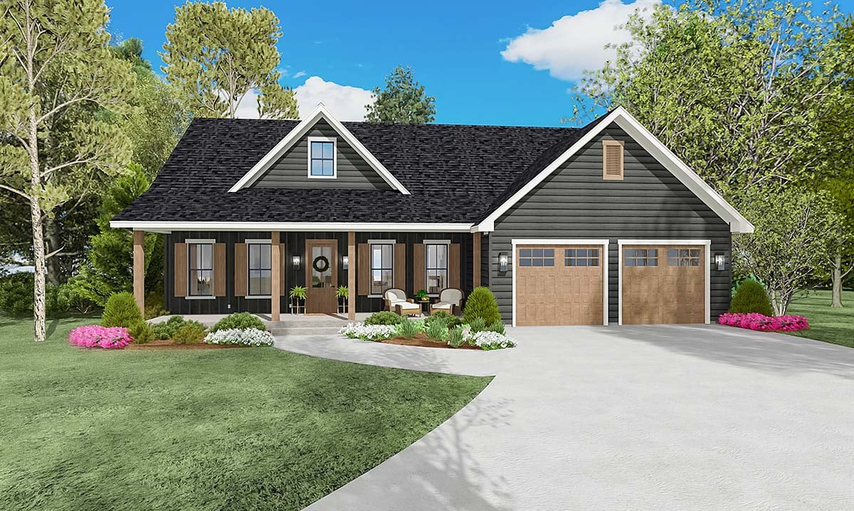 Cottage, Country, Farmhouse, Ranch, Southern, Traditional Plan with 1834 Sq. Ft., 3 Bedrooms, 3 Bathrooms, 2 Car Garage Elevation