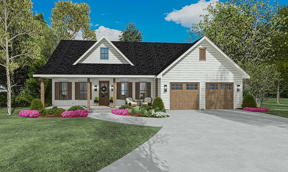 Cottage, Country, Farmhouse, Ranch, Southern, Traditional Plan with 1834 Sq. Ft., 3 Bedrooms, 3 Bathrooms, 2 Car Garage Picture 4