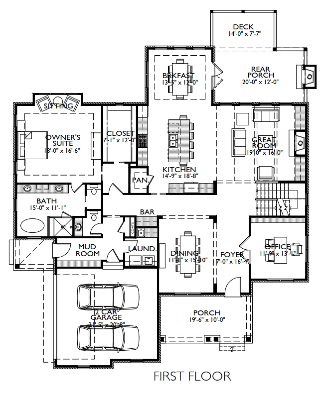 Colonial Country Southern Traditional Level One of Plan 40102