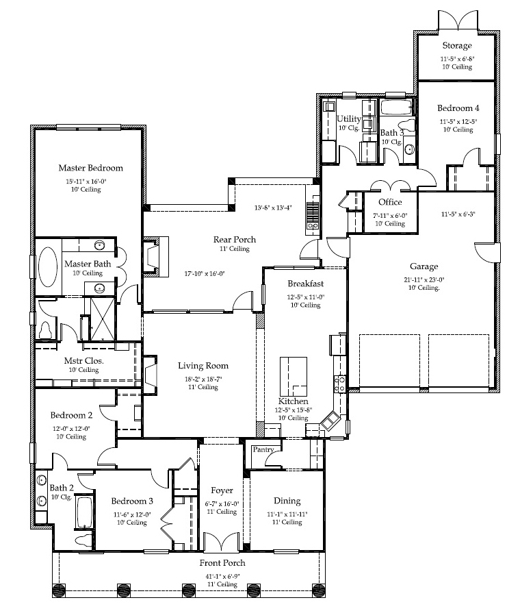 Colonial French Country Southern Level One of Plan 40310