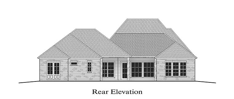 Colonial French Country Southern Rear Elevation of Plan 40310
