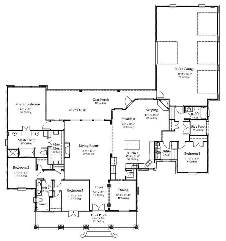 Colonial French Country Southern Level One of Plan 40311