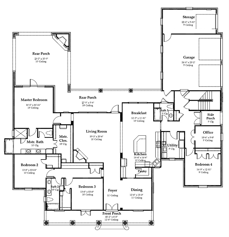 Colonial French Country Southern Level One of Plan 40316