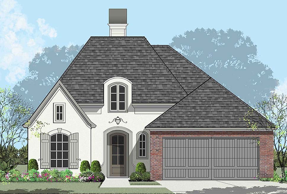 European, French Country Plan with 1980 Sq. Ft., 4 Bedrooms, 2 Bathrooms, 2 Car Garage Elevation