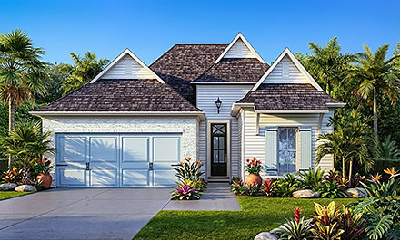 Acadian French Country Southern Elevation of Plan 40376