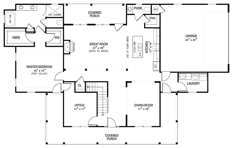 Country Farmhouse Traditional Level One of Plan 40400