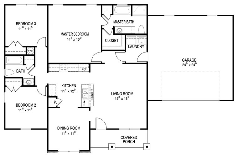 Country Craftsman Ranch Southern Traditional Level One of Plan 40402