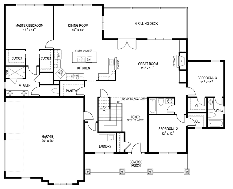 Country Craftsman Southern Traditional Level One of Plan 40403