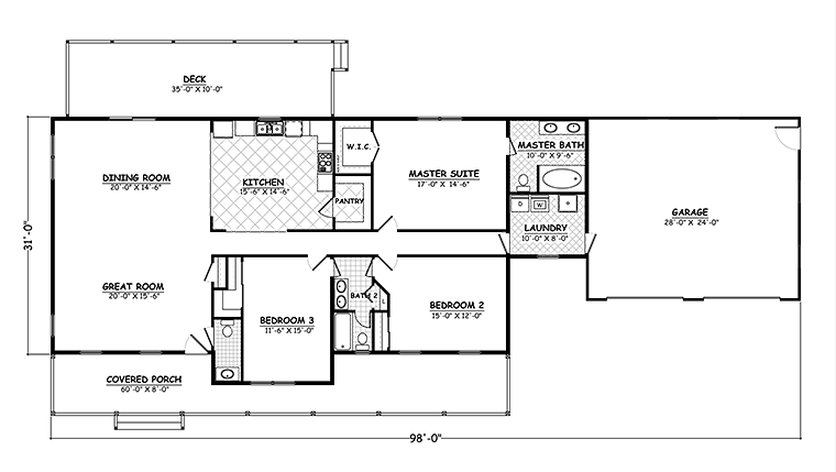 Ranch Traditional Level One of Plan 40605