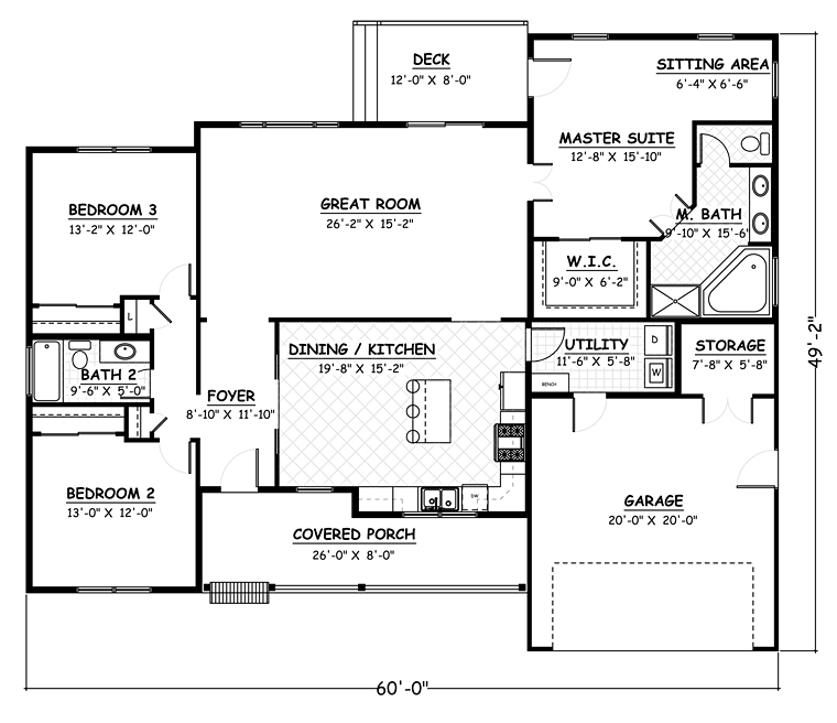 Plan 40621 | Ranch Style with 3 Bed, 2 Bath, 2 Car Garage