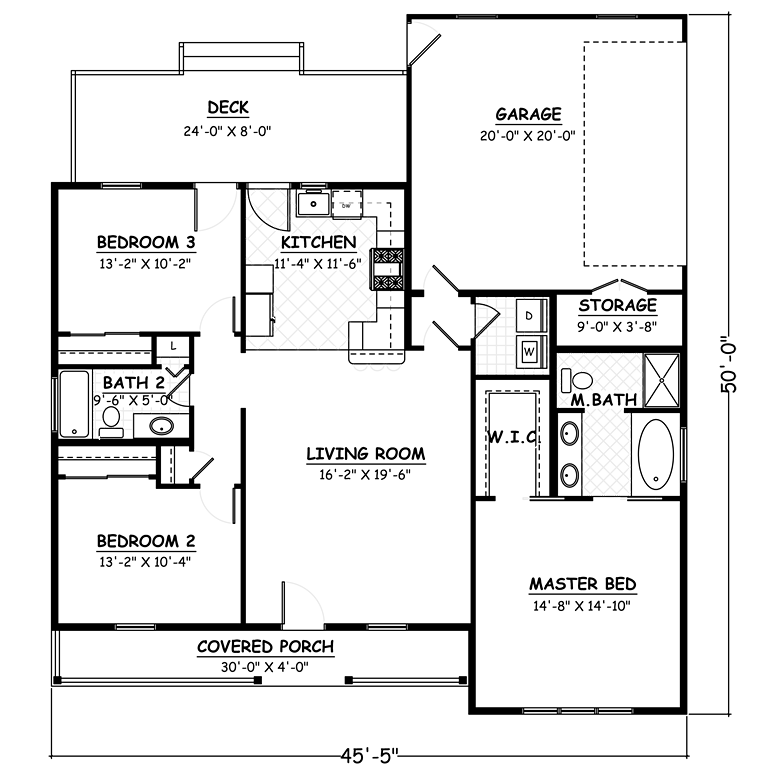 Ranch Traditional Level One of Plan 40624
