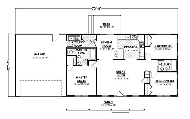 1300 To 1450 Sq Ft 1 Story 3 Bedrooms 2 Bathrooms