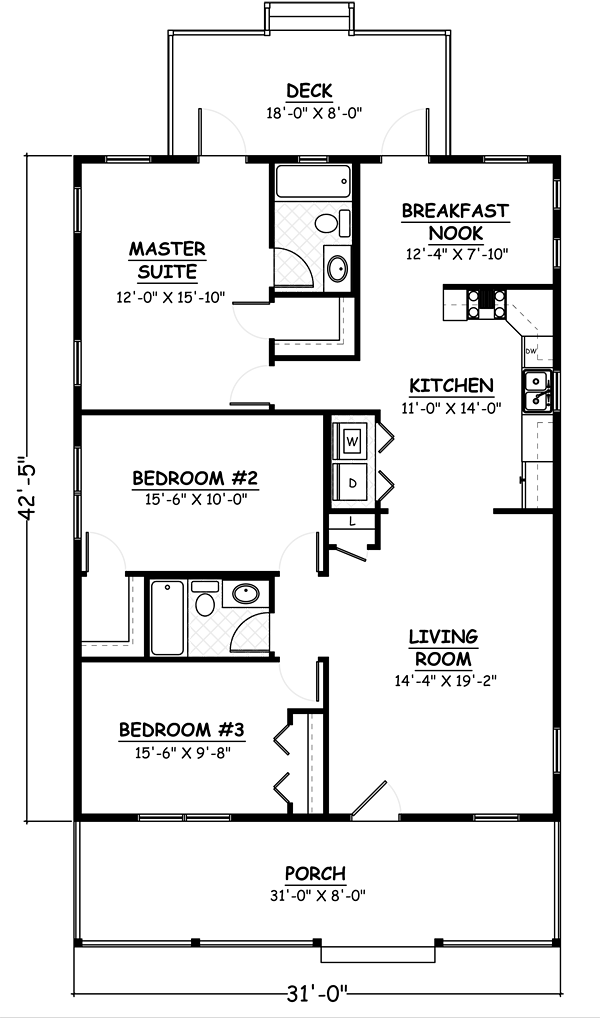 Ranch Southern Traditional Level One of Plan 40633