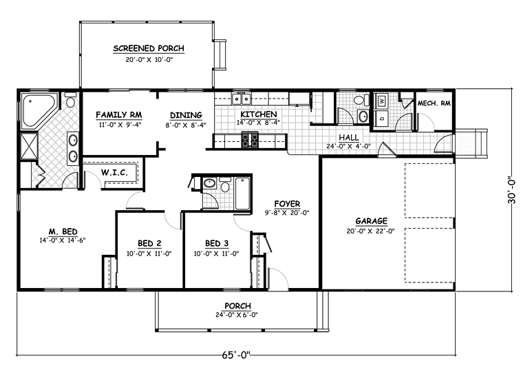 Ranch Traditional Level One of Plan 40638