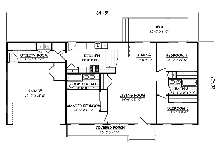 House Plan 40646 Ranch Style With 1392 Sq Ft 3 Bed 2 Bath