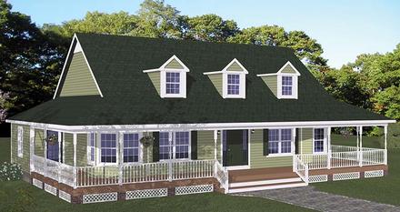 Country Farmhouse Southern Elevation of Plan 40678