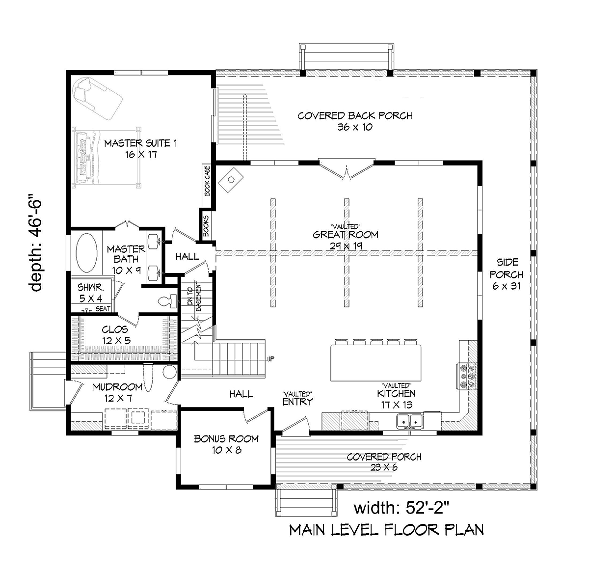 Country Farmhouse Traditional Level One of Plan 40802