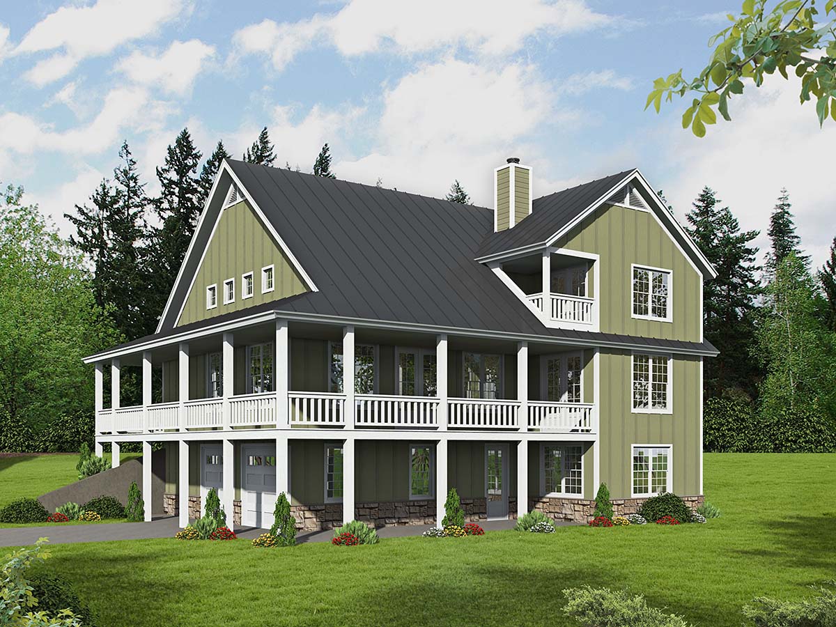 Country, Farmhouse, Traditional Plan with 2200 Sq. Ft., 3 Bedrooms, 2 Bathrooms, 2 Car Garage Rear Elevation