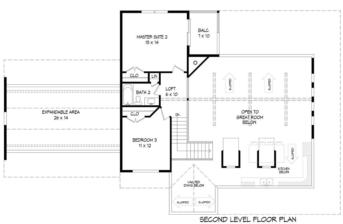 Country Farmhouse Traditional Level Two of Plan 40813