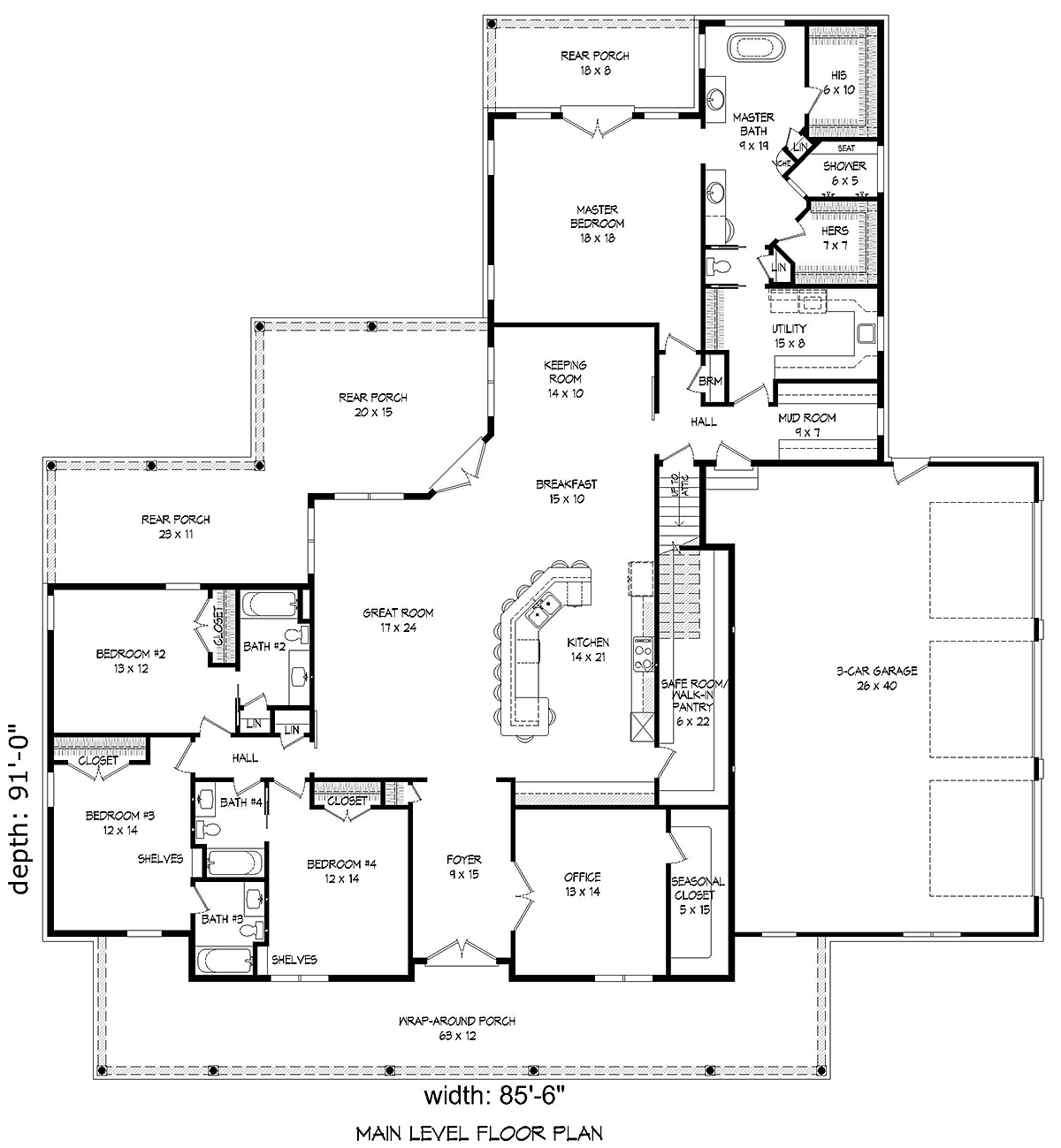 Country Ranch Traditional Level One of Plan 40814