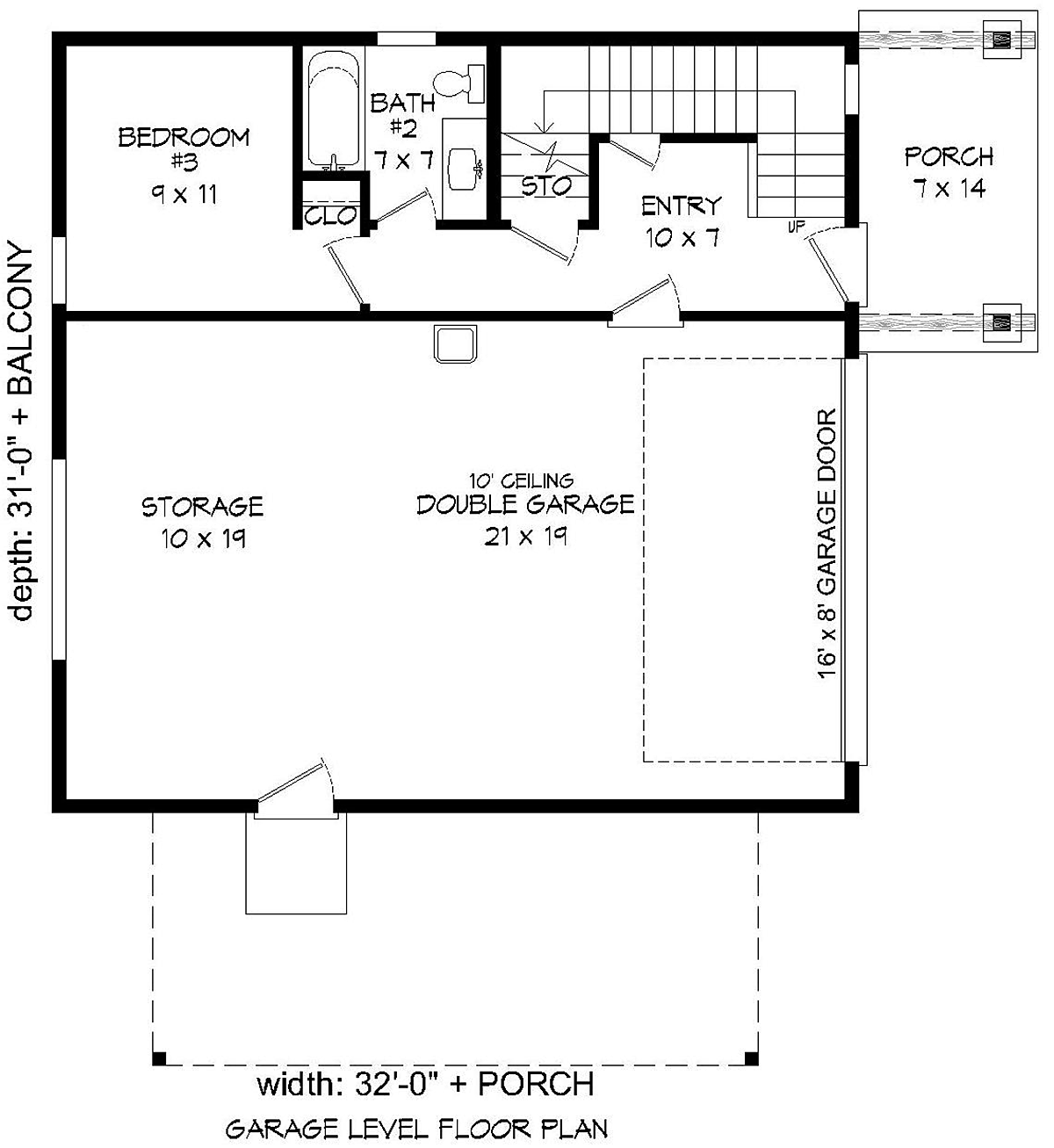 Contemporary, Modern Garage-Living Plan 40816 with 3 Beds, 2 Baths, 2 Car Garage Level One