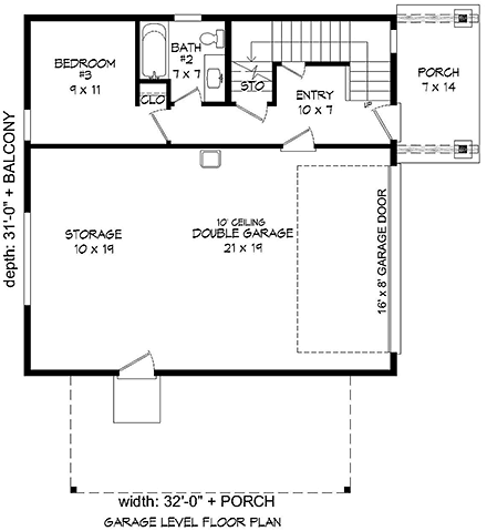 Contemporary, Modern Garage-Living Plan 40816 with 3 Beds, 2 Baths, 2 Car Garage First Level Plan
