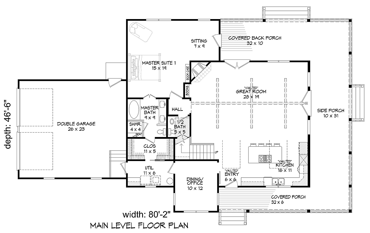 Country Farmhouse Level One of Plan 40820