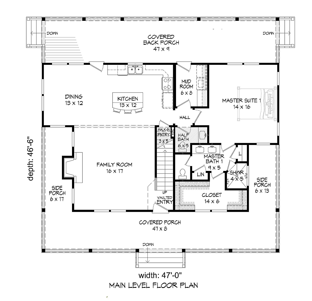 Country Farmhouse Traditional Level One of Plan 40822