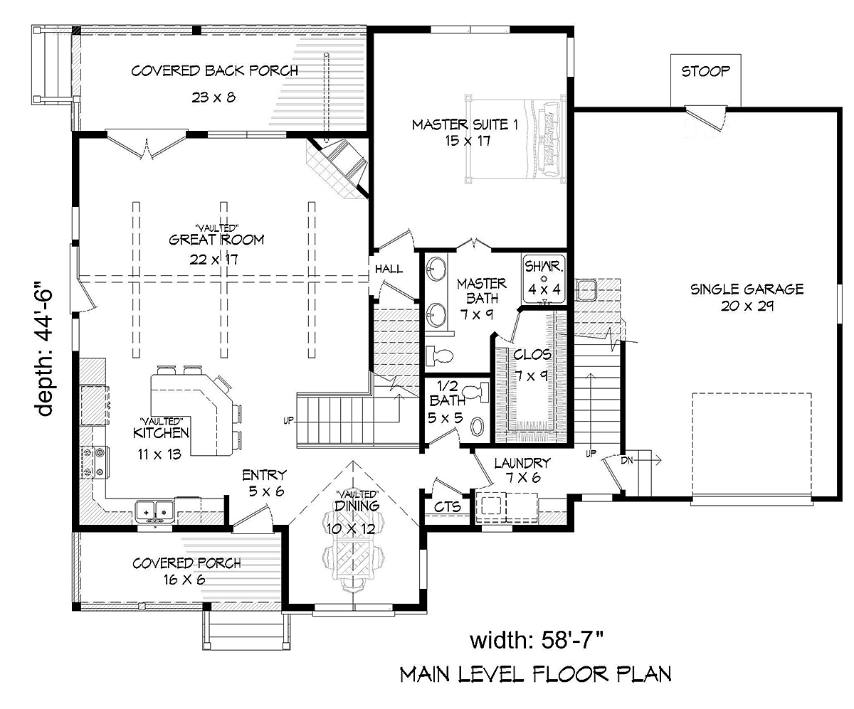 Country Farmhouse Traditional Level One of Plan 40825
