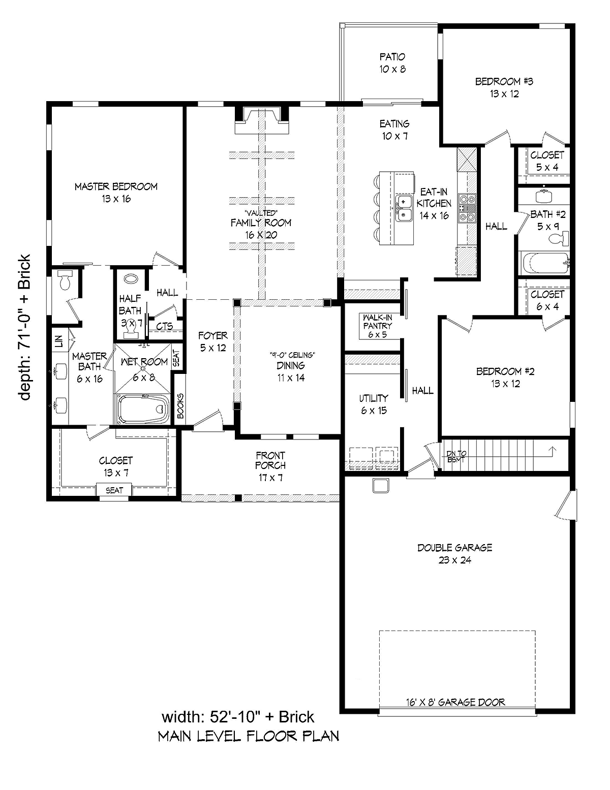 Cottage Craftsman Ranch Level One of Plan 40826