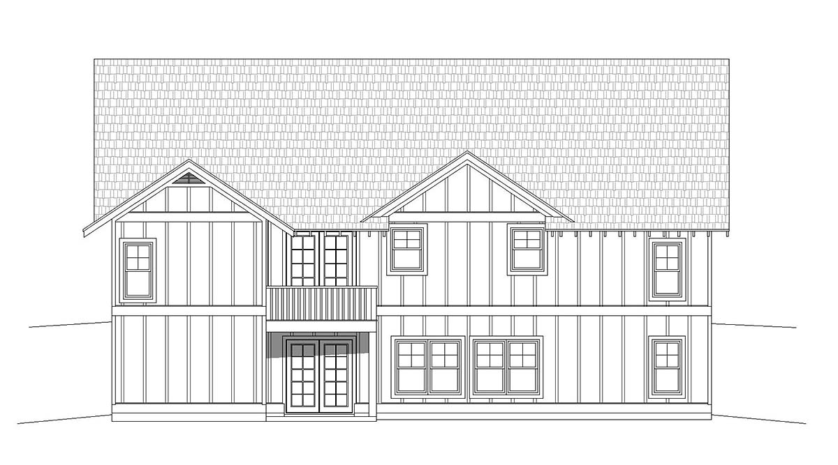 Cottage Craftsman Ranch Rear Elevation of Plan 40826