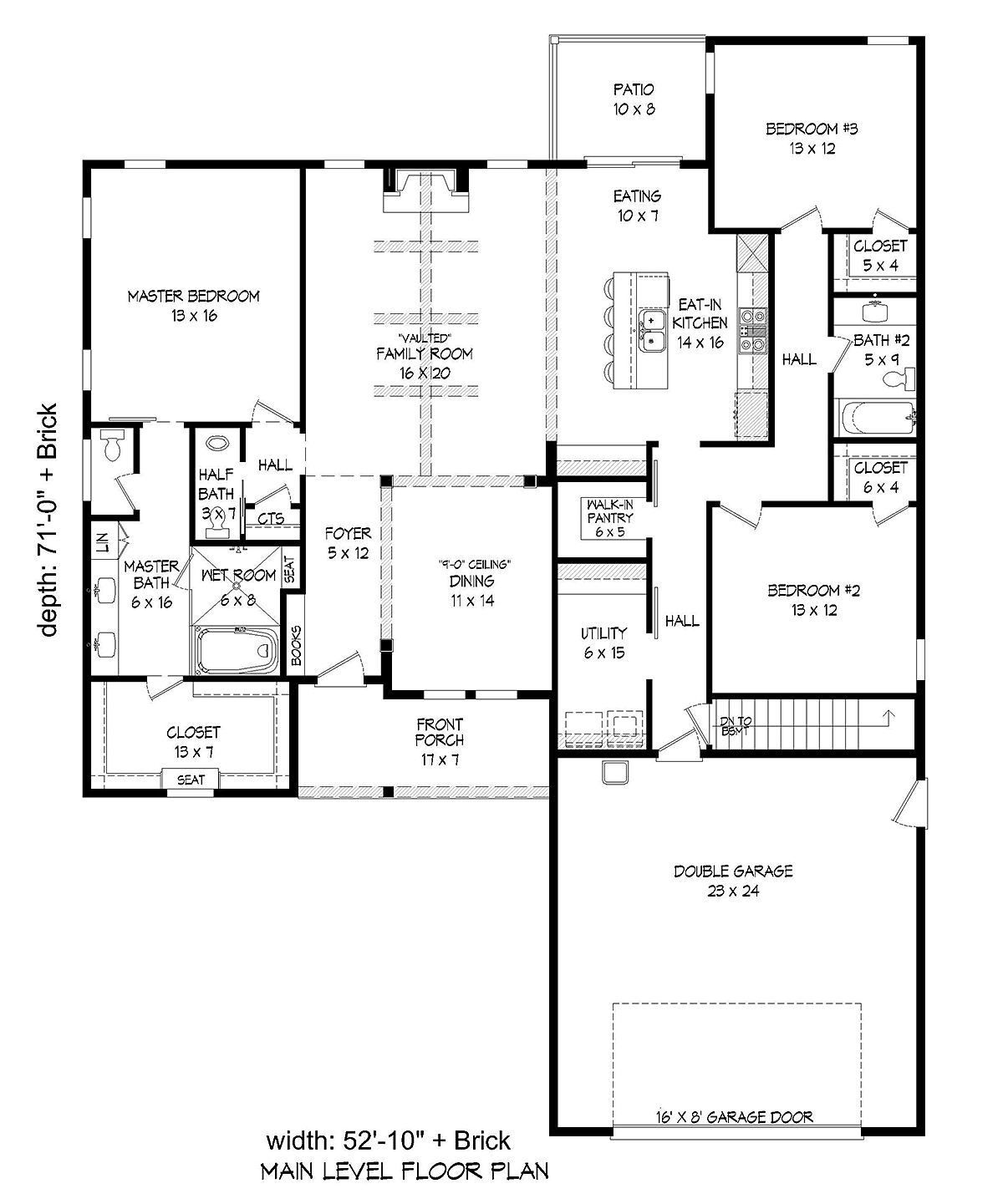 Cottage Craftsman Ranch Level One of Plan 40827