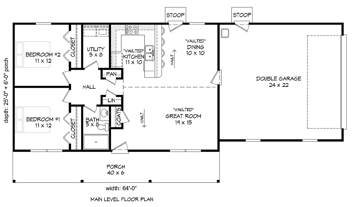 Cottage Country Farmhouse Ranch Level One of Plan 40829