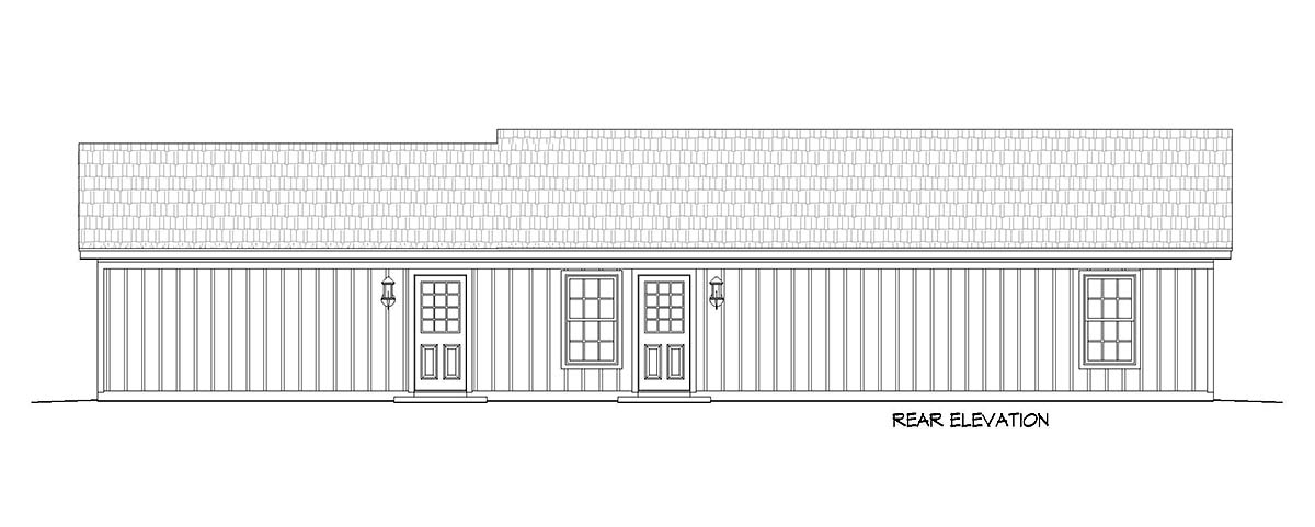 Cottage Country Farmhouse Ranch Rear Elevation of Plan 40829