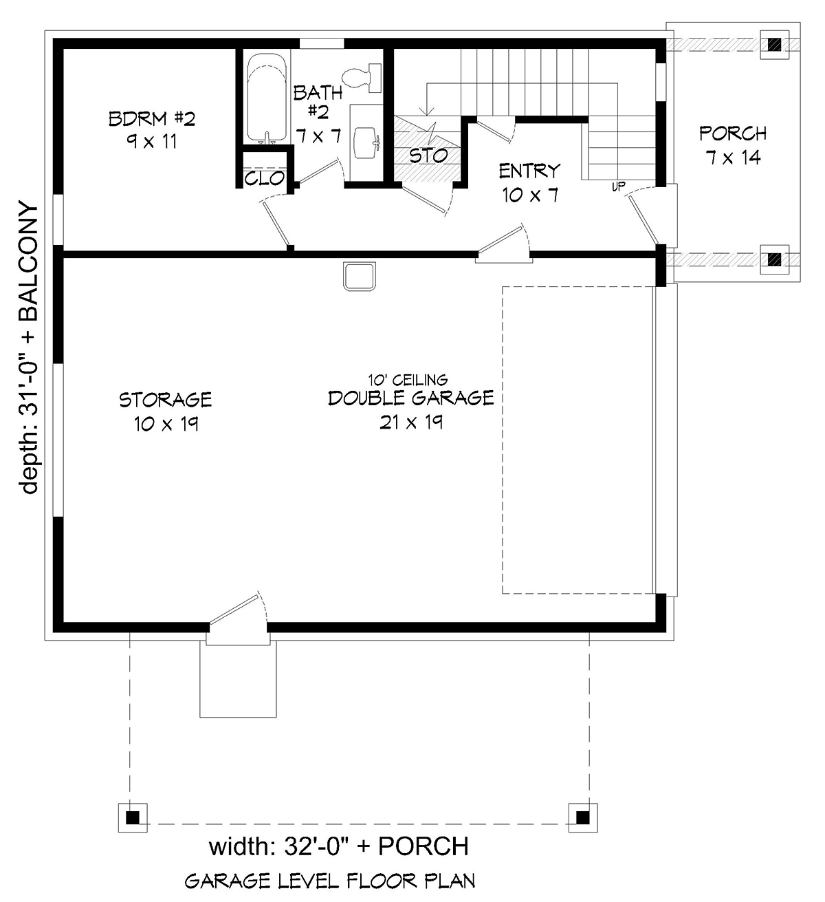 Contemporary, Modern 2 Car Garage Apartment Plan 40837 with 2 Beds, 2 Baths Level One