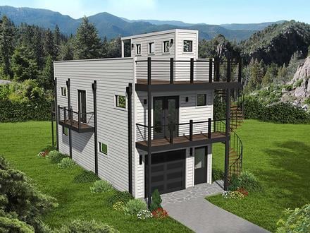 Contemporary Modern Narrow Lot Elevation of Plan 40839