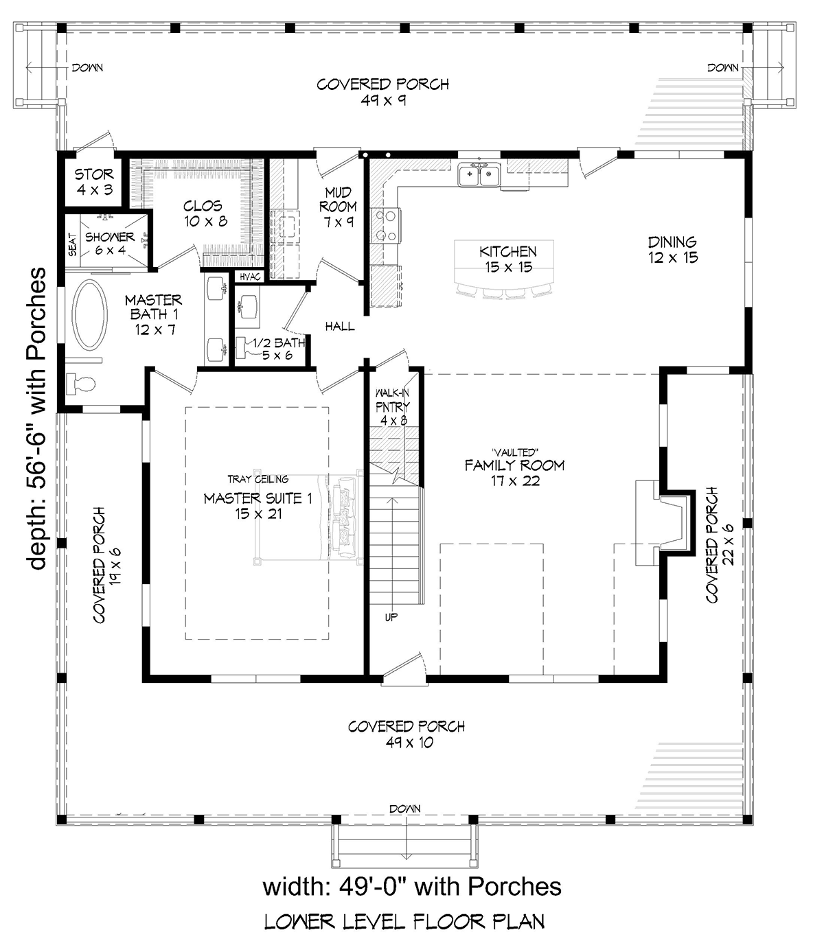 Cabin Cottage Country Southern Level One of Plan 40841