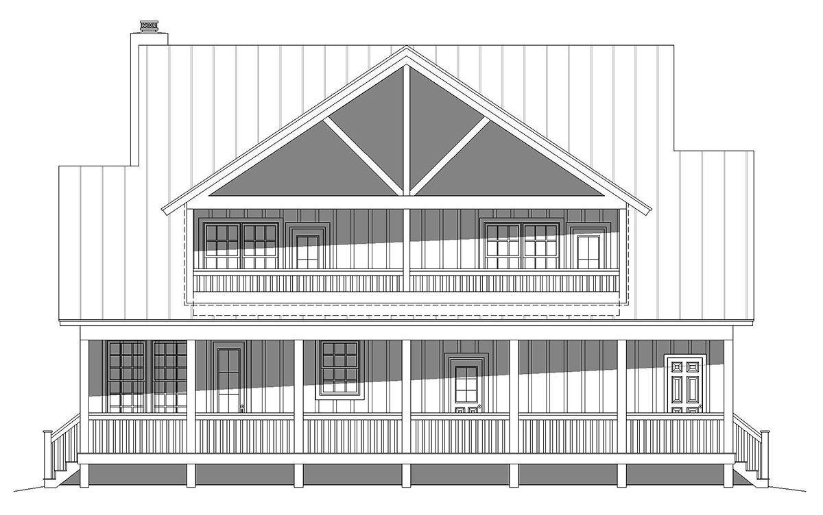 Cabin Cottage Country Southern Rear Elevation of Plan 40841