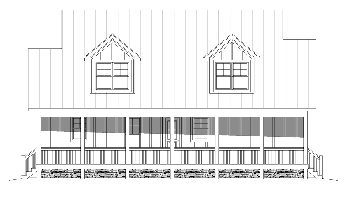 Bungalow, Cabin, Cottage, Country Plan with 2227 Sq. Ft., 3 Bedrooms, 3 Bathrooms Rear Elevation