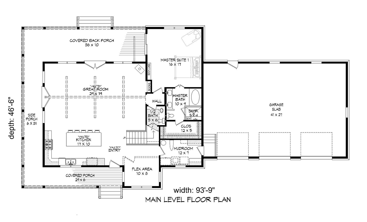 Country Craftsman Farmhouse Level One of Plan 40850