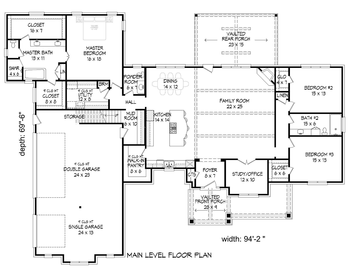 European French Country Ranch Level One of Plan 40853