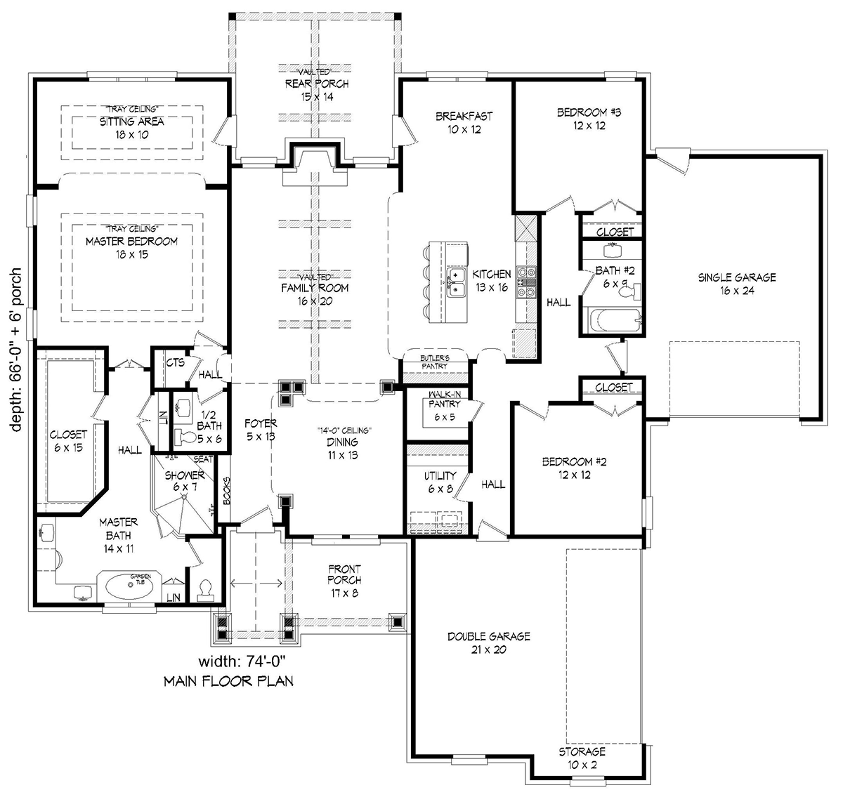 Craftsman Ranch Traditional Level One of Plan 40854