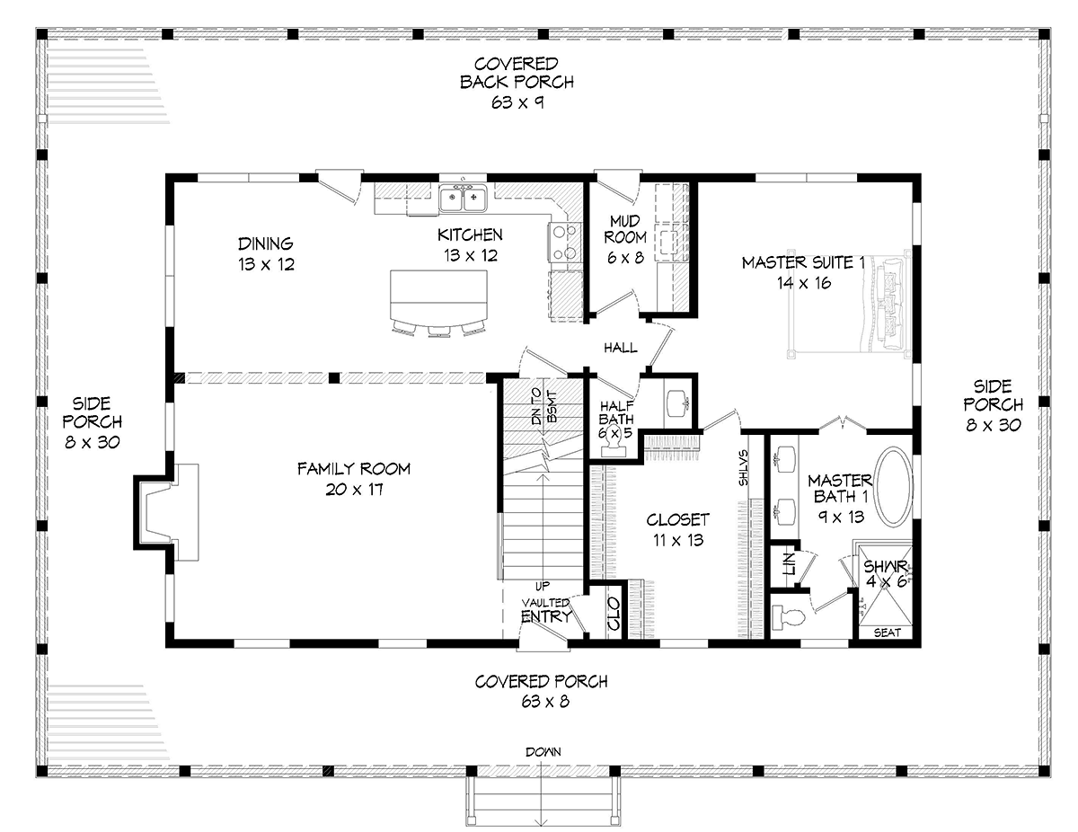 Country Farmhouse Traditional Alternate Level One of Plan 40857