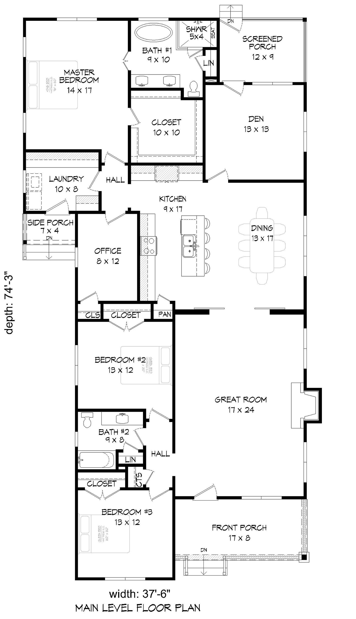 Country Farmhouse Ranch Traditional Level One of Plan 40859