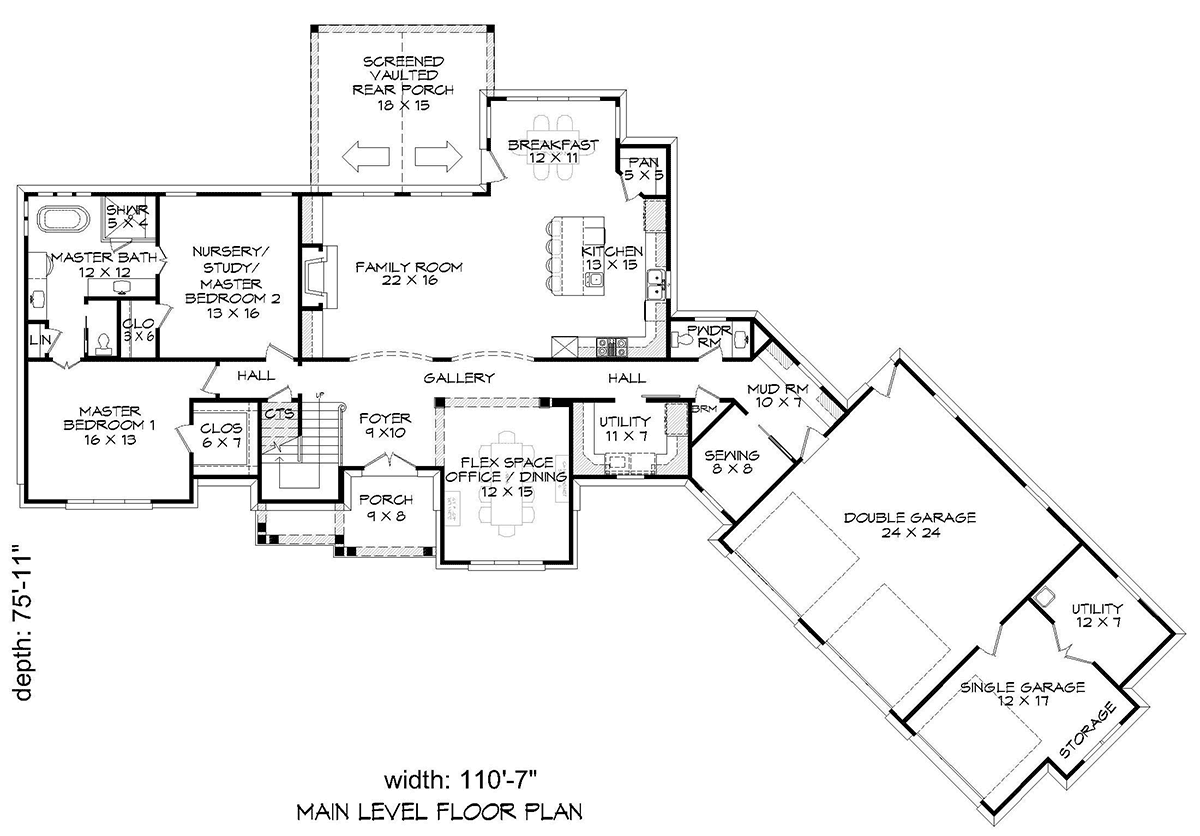 Country Craftsman Farmhouse Traditional Level One of Plan 40861