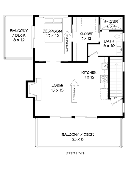 Coastal, Contemporary, Modern Garage-Living Plan 40862 with 1 Beds, 1 Baths, 2 Car Garage Second Level Plan