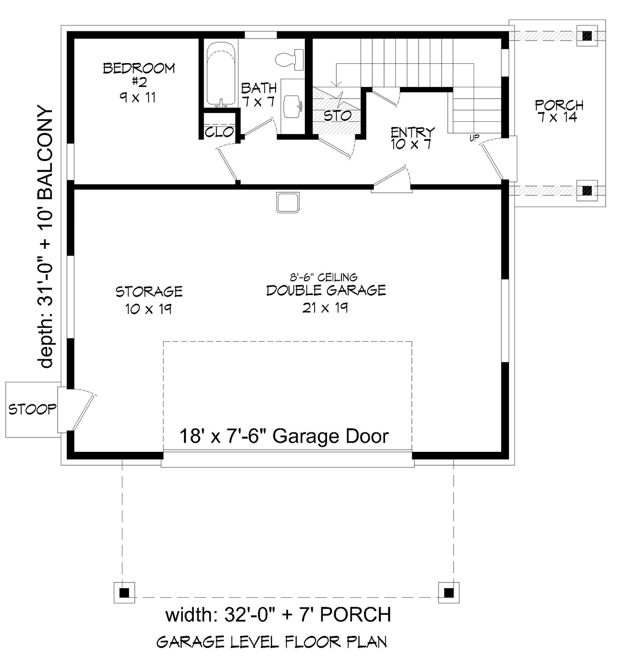 Coastal, Contemporary, Modern Garage-Living Plan 40863 with 2 Beds, 2 Baths, 2 Car Garage Level One