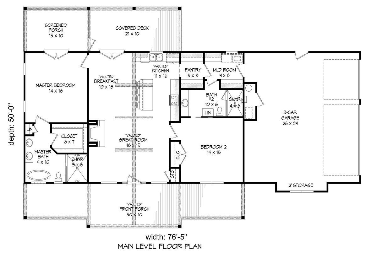 Country Farmhouse Ranch Level One of Plan 40864