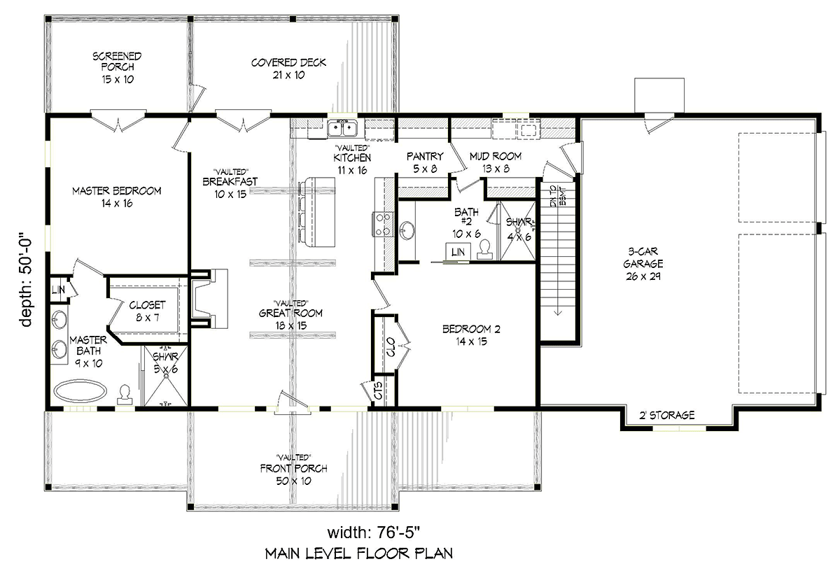 Country Farmhouse Ranch Alternate Level One of Plan 40864